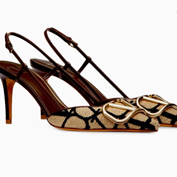 Valentino Garavani Brown and Gold Slingback Heels